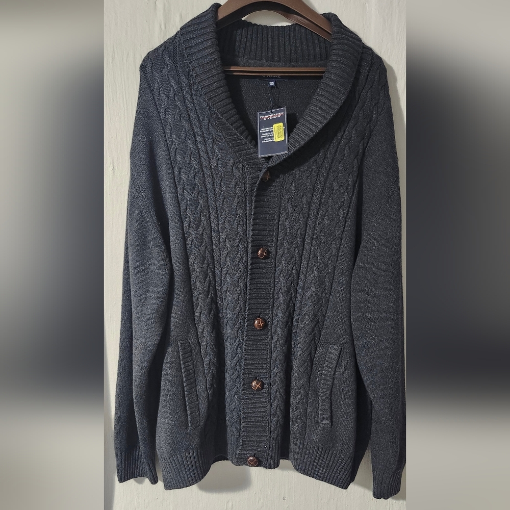Roundtree And York Gray Cable Knit Cardigan Sweater Size 3XB